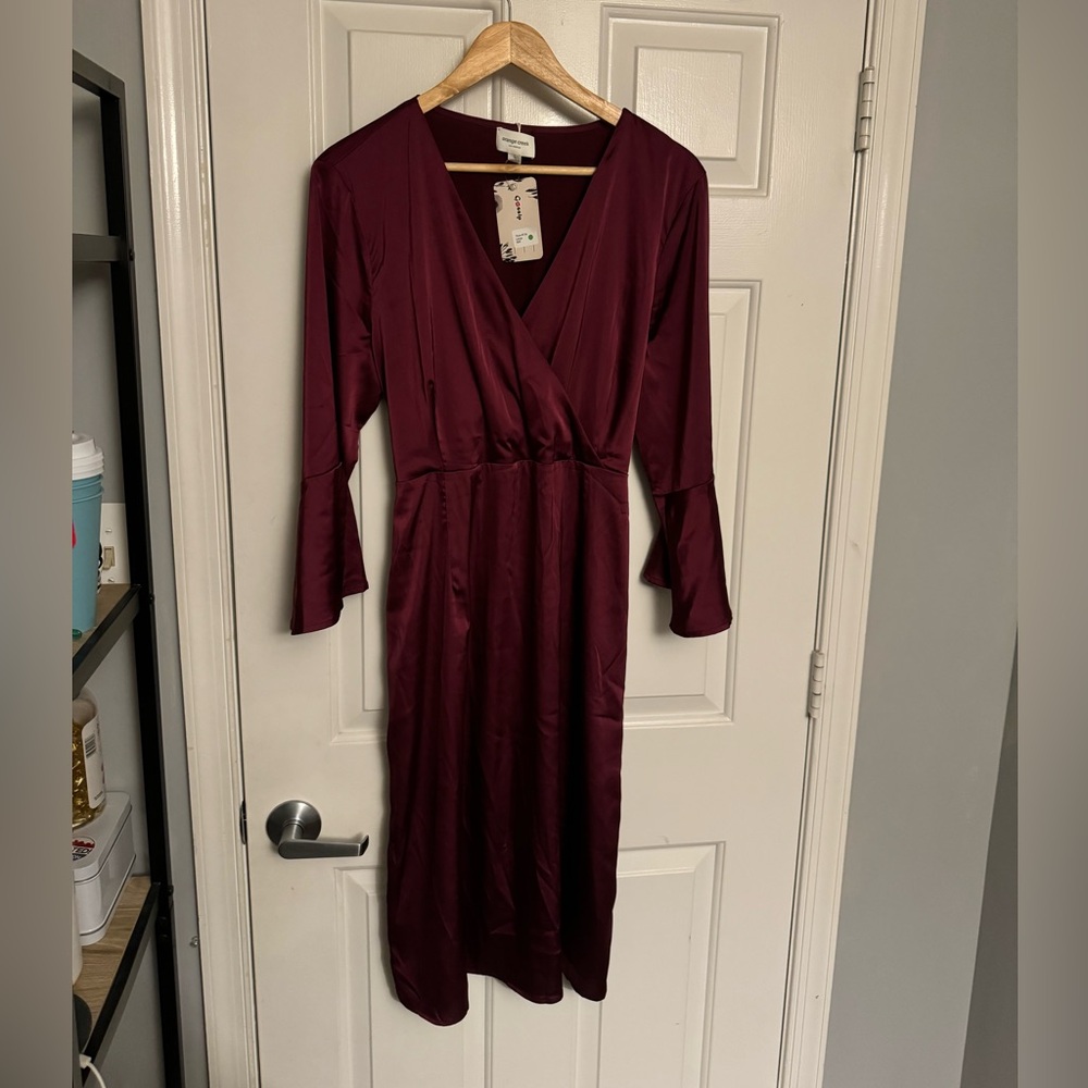 Wine colored Satin A line dress.